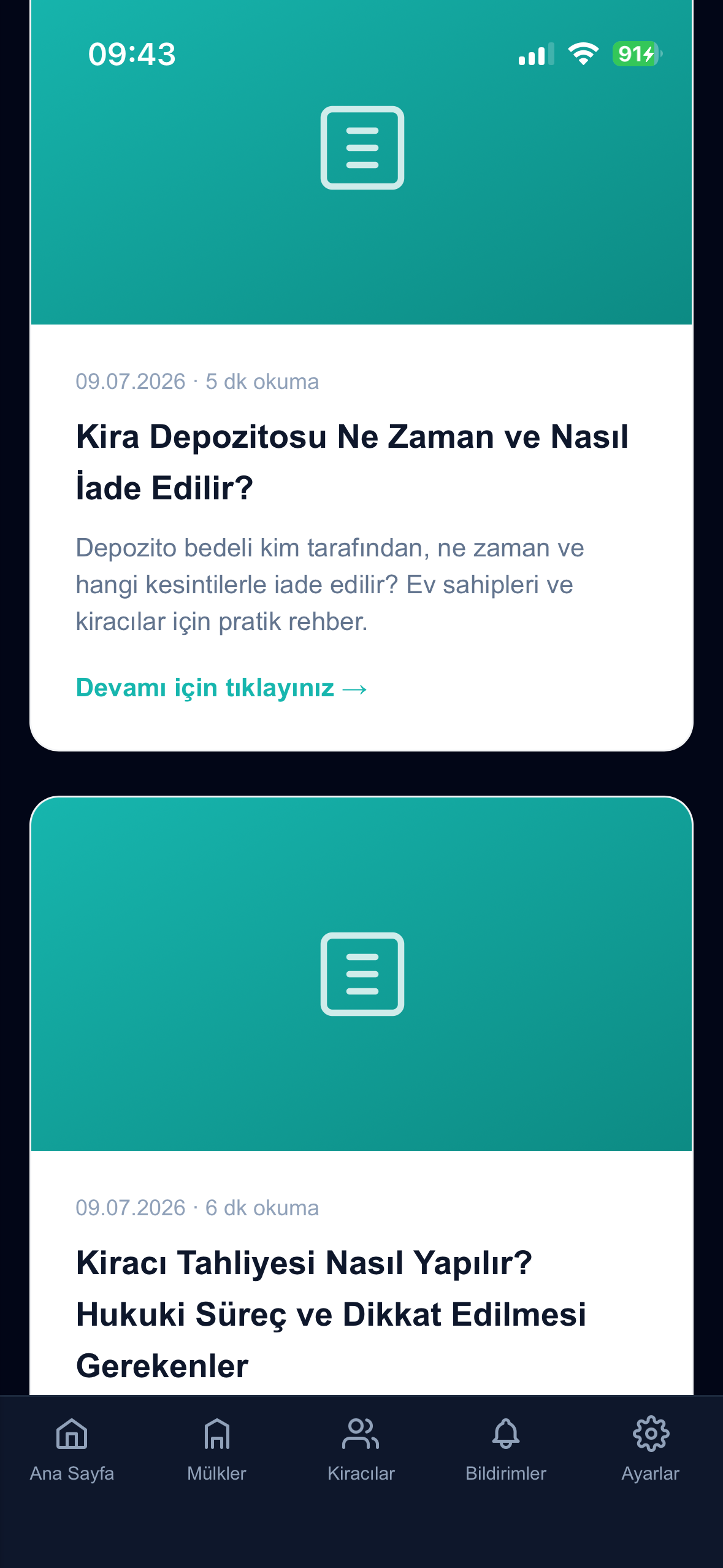 Mizan Mülk Yönetimi mobil kontrol paneli